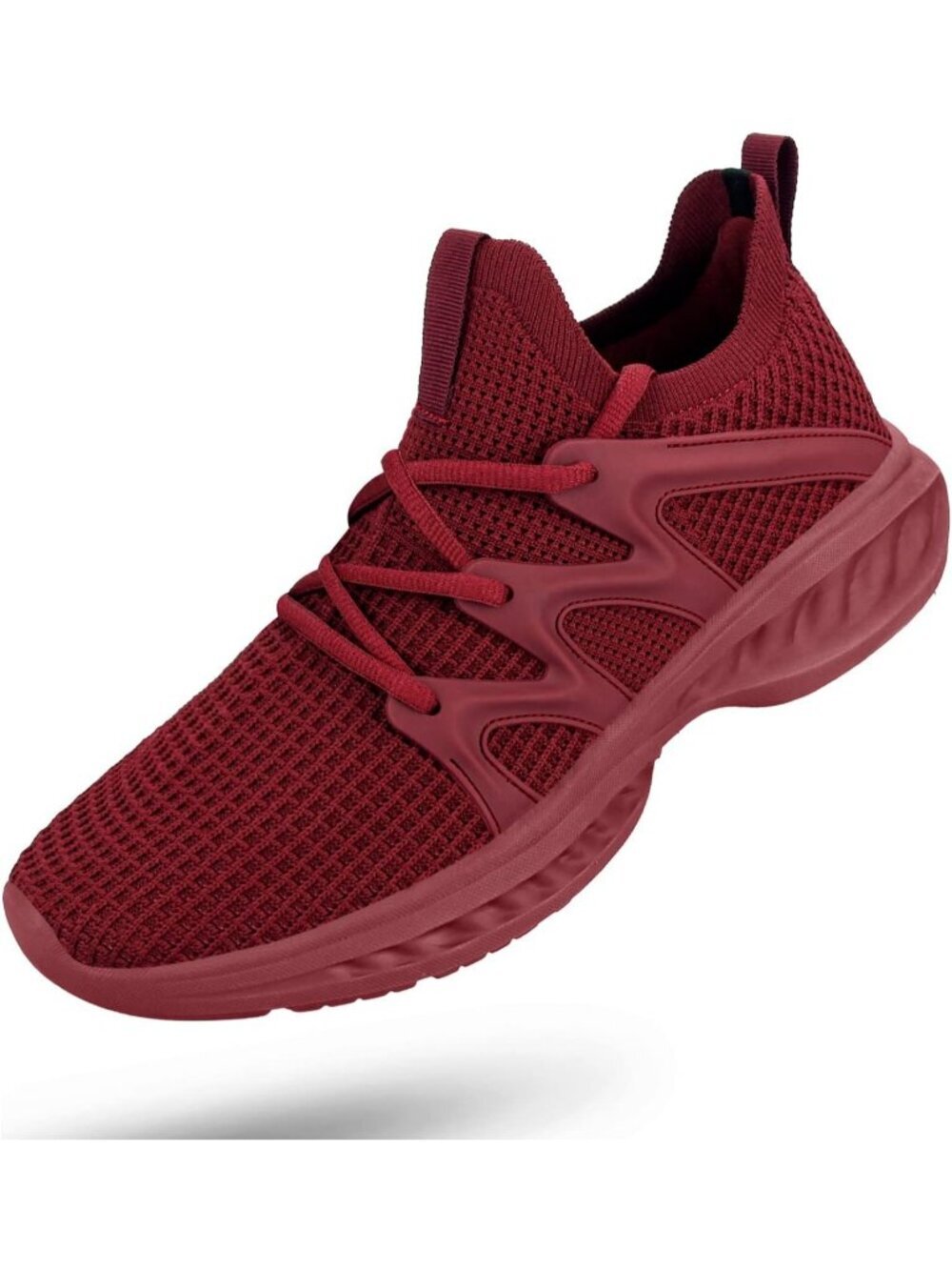 Mens Dark Red Lightweight Breathable Mesh Shock Athletic Slip On Walking Sneaker